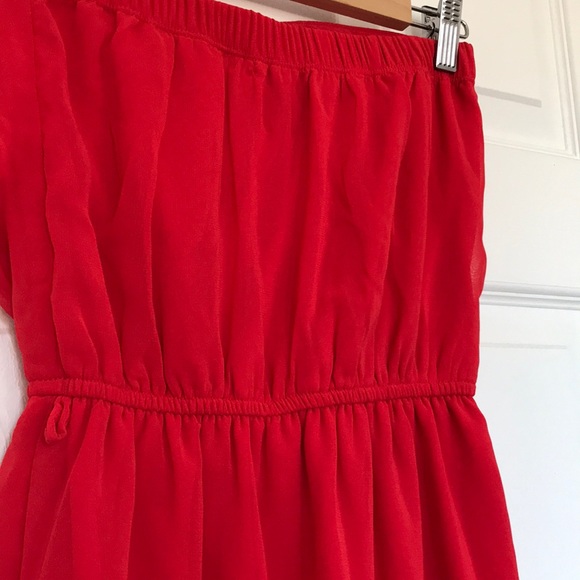 Strapless red high low chiffon dress - Picture 3 of 6